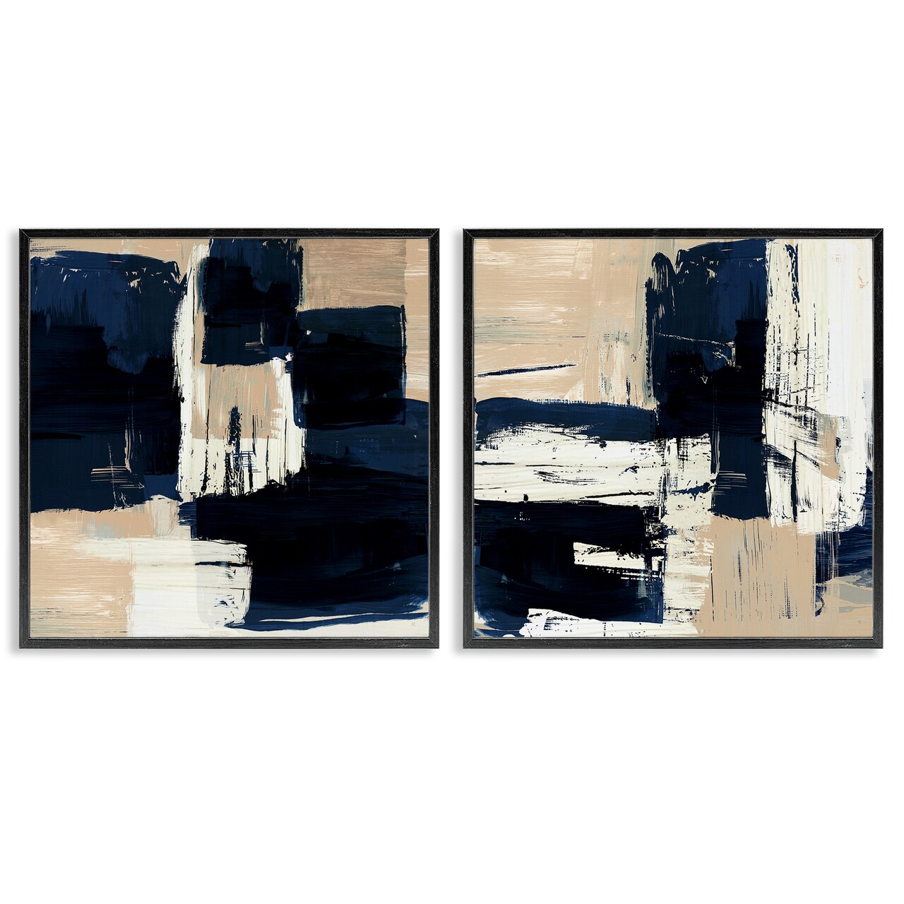 Stupell Industries Abstract Navy Neutral 2 pc Framed Giclee Wall Art Set Design by Susan Jill